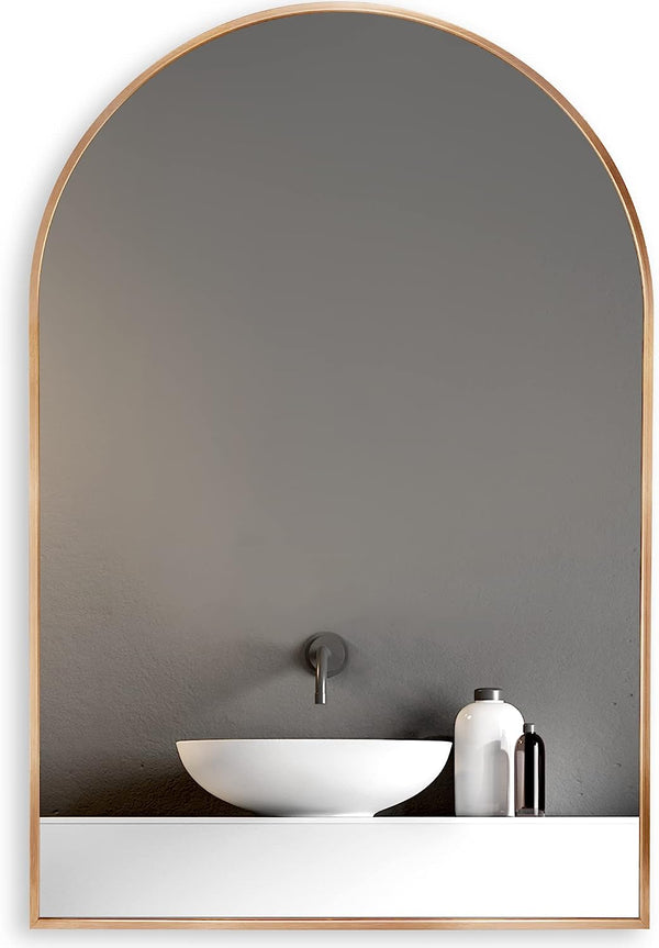 English Elm 20x30 Arched Bathroom Mirror with Anti-Rust Metal Frame, Shatterproof HD Glass, Easy Wall Mount Gold W2203P303814