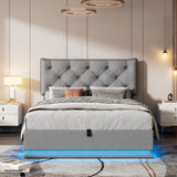 Hearth and Haven Full Size Upholstered Bed with Hydraulic Storage System and Led Light, Modern Platform Bed with Button-Tufted Design Headboard SF000038AAE