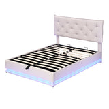 Hearth and Haven Full Size Upholstered Bed with Hydraulic Storage System and Led Light, Modern Platform Bed with Button-Tufted Design Headboard SF000038AAA