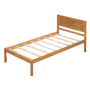 English Elm Platform Bed Frame with Headboard — Sturdy Pine & MDF Slat Support, No Box Spring Needed, Twin Oak WF212811AAN