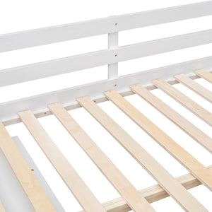 English Elm Full Size Loft Bed with Retractable Desk Stair Storage Drawers Pinewood Frame White LT100217AAK