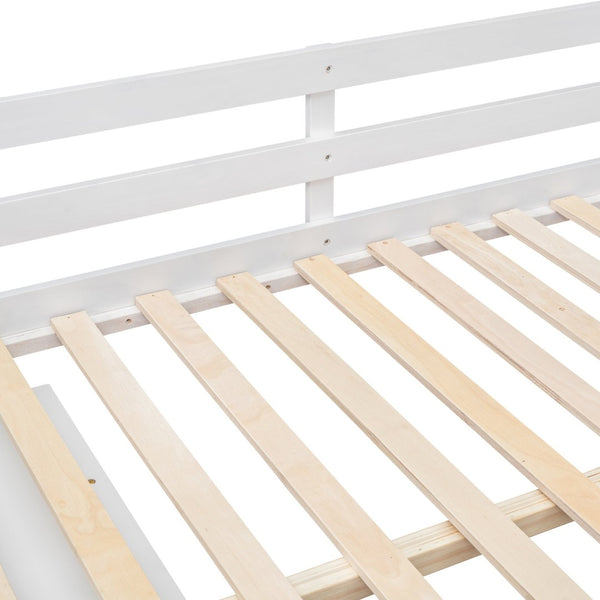 English Elm Full Size Loft Bed with Retractable Desk Stair Storage Drawers Pinewood Frame White LT100217AAK