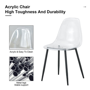 English Elm Modern minimalist ergonomic dining chair with sleek PET shell, curved comfort back, metal legs, easy assembly, set of 4 Transparent W1151134923