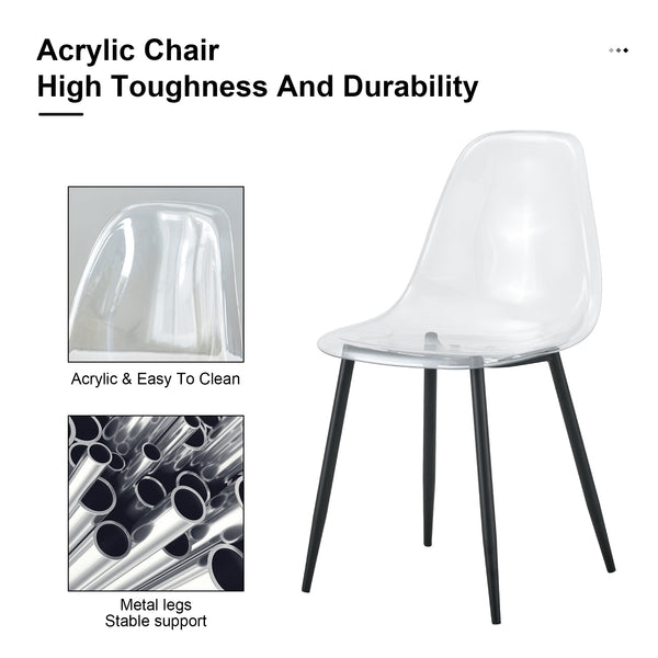 English Elm Modern minimalist ergonomic dining chair with sleek PET shell, curved comfort back, metal legs, easy assembly, set of 4 Transparent W1151134923
