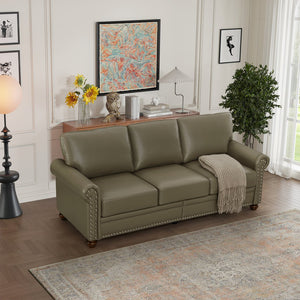 English Elm Classic Chesterfield sofa elegant faux leather 3-seater 88.5"L durable solid wood frame high weight capacity Grey W1097S00088