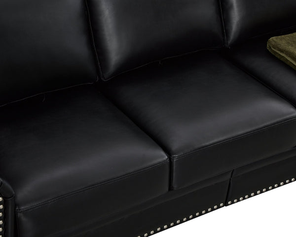 English Elm Living Room Sectional Sofa Set with Hidden Storage Pu Leather Nailhead Trim Black W1097S00273