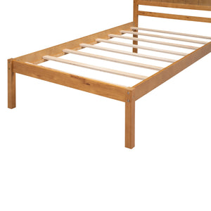 English Elm Platform Bed Frame with Headboard — Sturdy Pine & MDF Slat Support, No Box Spring Needed, Twin Oak WF212811AAN