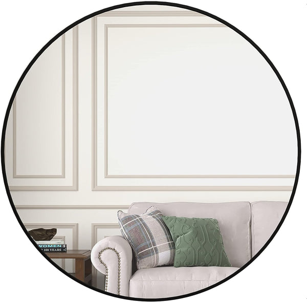 English Elm 36 Inch Round Metal Framed Bathroom Mirror 36" Large 4mm HD Glass Shatterproof Film Reinforced Hooks Black W2203P303274