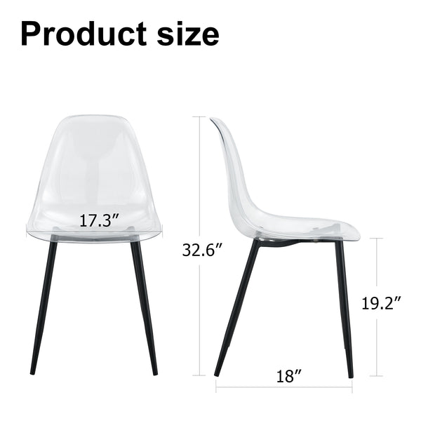 English Elm Modern minimalist ergonomic dining chair with sleek PET shell, curved comfort back, metal legs, easy assembly, set of 4 Transparent W1151134923