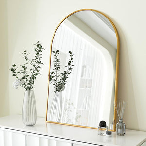 English Elm 24X36 Inch Gold Metal Framed Arched Bathroom Mirror - Elegant, Shatterproof, Versatile Wall Art Decor W2203P303842