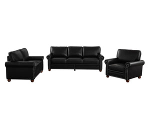 English Elm Living Room Sectional Sofa With Storage - Stylish Black Faux Leather 1+2+3 Seats For Comfort W1097S00093