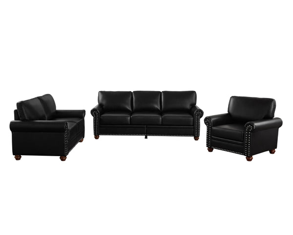 English Elm Living Room Sectional Sofa With Storage - Stylish Black Faux Leather 1+2+3 Seats For Comfort W1097S00093