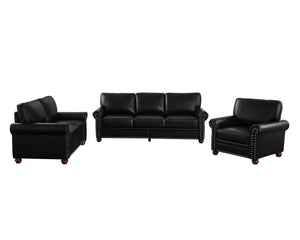 English Elm Living Room Faux Leather Sectional Set with Hidden Storage and Nailhead Trim Seating Black W1097S00276