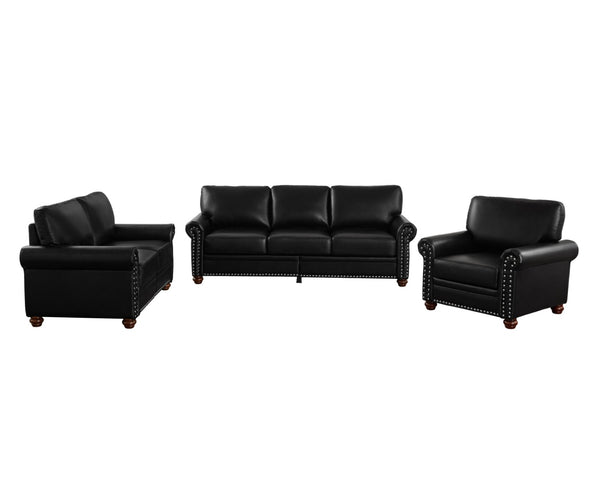English Elm Living Room Faux Leather Sectional Set with Hidden Storage and Nailhead Trim Seating Black W1097S00276