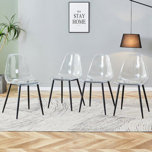 English Elm Modern minimalist ergonomic dining chair with sleek PET shell, curved comfort back, metal legs, easy assembly, set of 4 Transparent W1151134923