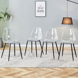 English Elm Modern Minimalist Transparent Dining Chair, Plastic Chair, Armless Crystal Chair, Nordic Creative Makeup Stool, Negotiation Chair, Set Of 4 Pieces, Black Metal Legs,Tw-1200