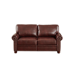 English Elm Living Room Loveseat Chair In Burgundy Faux Leather With Storage For Stylish Comfort & Support W1097S00086
