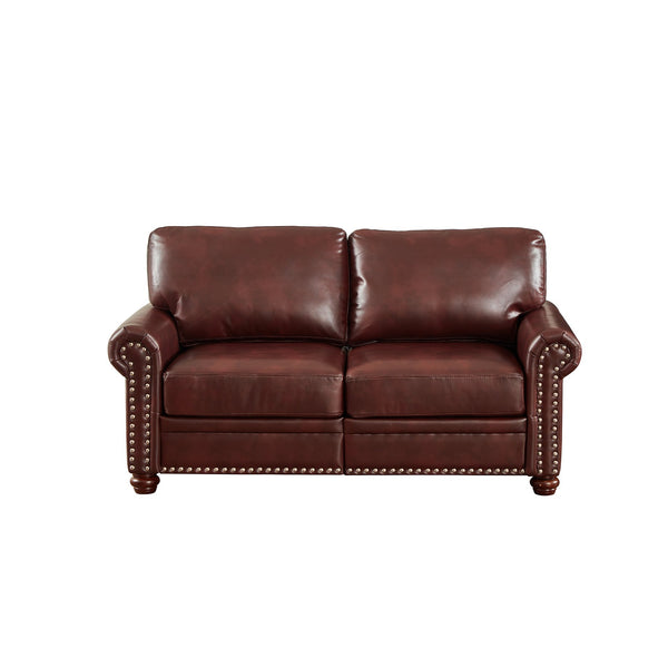 English Elm Living Room Loveseat Chair In Burgundy Faux Leather With Storage For Stylish Comfort & Support W1097S00086