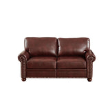 English Elm Living Room Sofa Loveseat Chair Burgundy Faux Leather