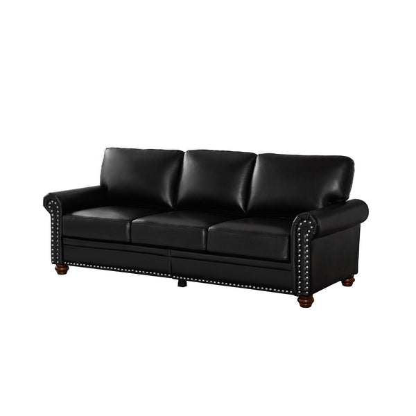 English Elm Classic Chesterfield sofa elegant faux leather 3-seater 88.5"L durable solid wood frame high weight capacity Black W1097S00087
