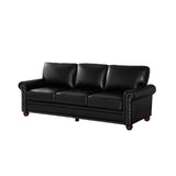 English Elm Classic Living Room Nails Sofa Black Faux Leather