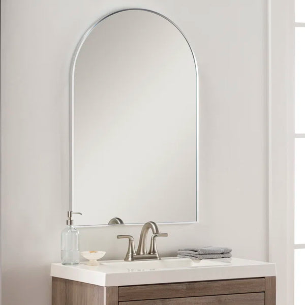 English Elm 20x30 Arched Bathroom Mirror with Anti-Rust Metal Frame, Shatterproof HD Glass, Easy Wall Mount Silver W2203P303815