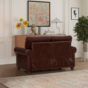 English Elm Living Room Loveseat Chair In Burgundy Faux Leather With Storage For Stylish Comfort & Support W1097S00086