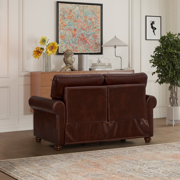 English Elm Living Room Loveseat Chair In Burgundy Faux Leather With Storage For Stylish Comfort & Support W1097S00086