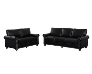 English Elm Living Room Sectional Sofa Set with Hidden Storage Pu Leather Nailhead Trim Black W1097S00273