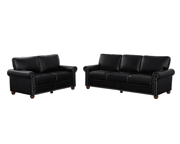 English Elm Living Room Sectional Sofa Set with Hidden Storage Pu Leather Nailhead Trim Black W1097S00273