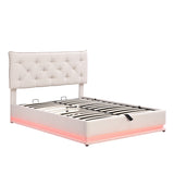 Hearth and Haven Full Size Upholstered Bed with Hydraulic Storage System and Led Light, Modern Platform Bed with Button-Tufted Design Headboard SF000038AAA