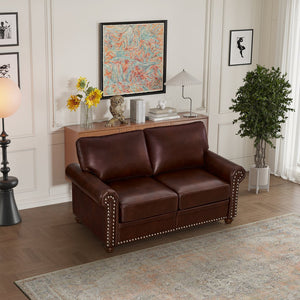 English Elm Living Room Loveseat Chair In Burgundy Faux Leather With Storage For Stylish Comfort & Support W1097S00086