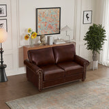 English Elm Living Room Sofa Loveseat Chair Burgundy Faux Leather