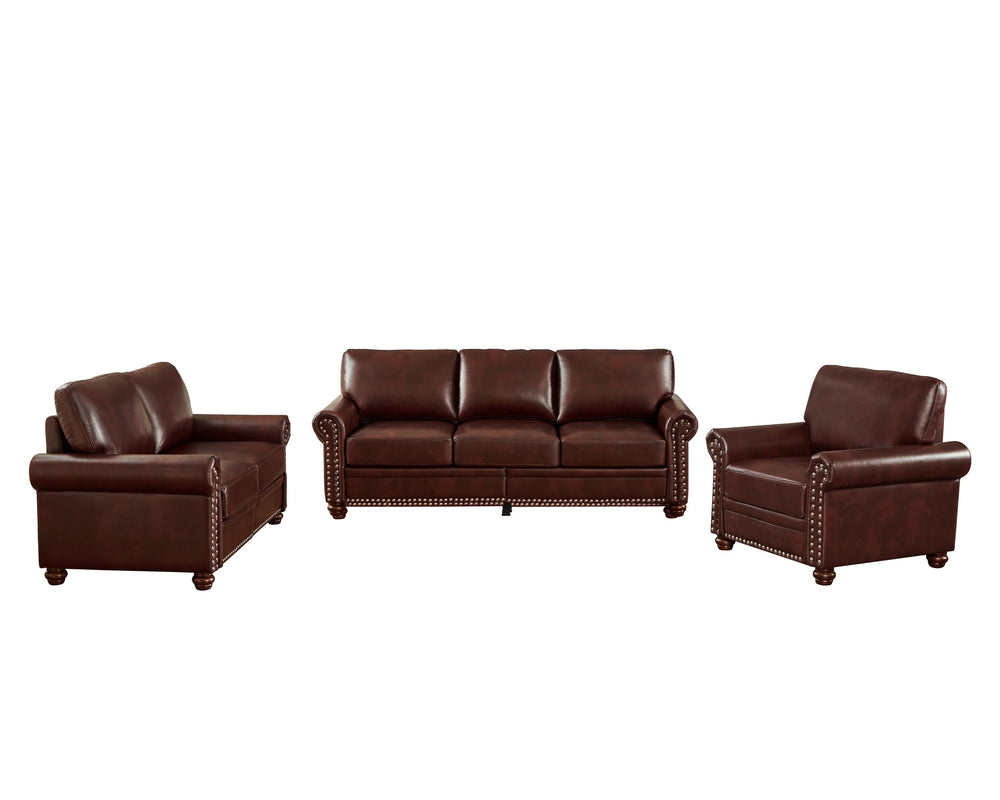English Elm Living Room Sofa With Storage - Stylish 1+2+3 Sectional In Burgundy Faux Leather For Comfort & Functionality W1097S00095