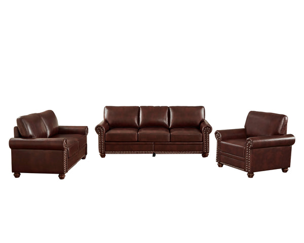 English Elm Living Room Sofa With Storage - Stylish 1+2+3 Sectional In Burgundy Faux Leather For Comfort & Functionality W1097S00095