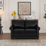 English Elm Living Room Sofa Loveseat Black Faux Leather