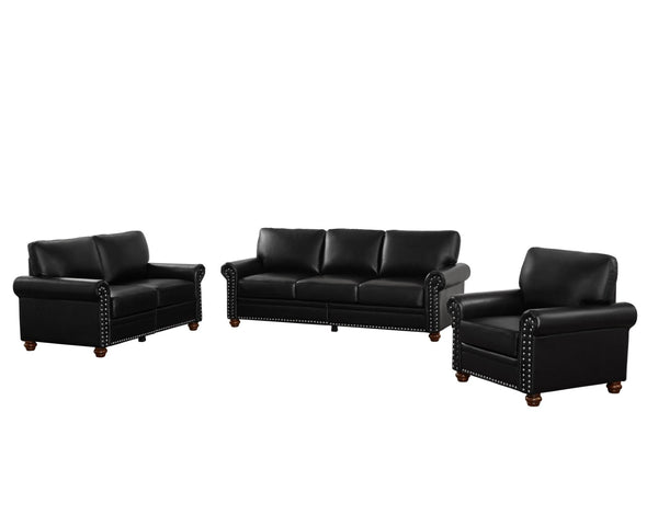 English Elm Living Room Faux Leather Sectional Set with Hidden Storage and Nailhead Trim Seating Black W1097S00276