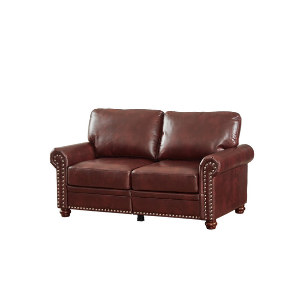 English Elm Living Room Loveseat Chair In Burgundy Faux Leather With Storage For Stylish Comfort & Support W1097S00086