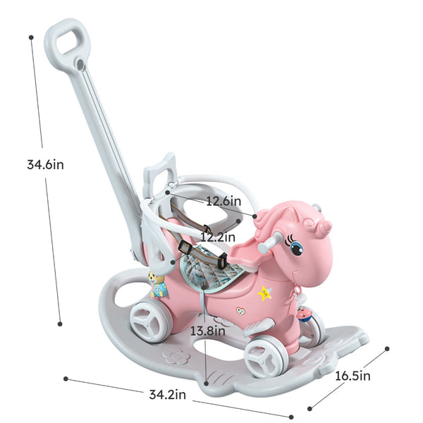 English Elm Rocking Unicorn 4in1 Toddler Ride on Balance Bike Board Push Handle Hdpe Safe W509125829