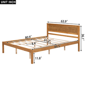 English Elm Platform Bed Sturdy Wood Slat Support with Headboard, No Box Spring Needed, Queen Size, Rustic Chic Finish Oak WF212813AAN