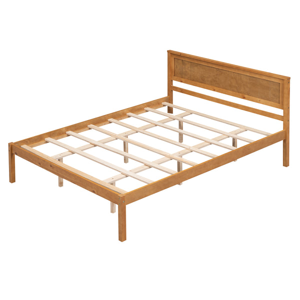 English Elm Platform Bed Sturdy Wood Slat Support with Headboard, No Box Spring Needed, Queen Size, Rustic Chic Finish Oak WF212813AAN