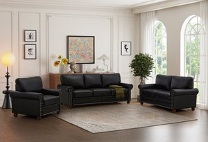 English Elm Living Room Faux Leather Sectional Set with Hidden Storage and Nailhead Trim Seating Black W1097S00276