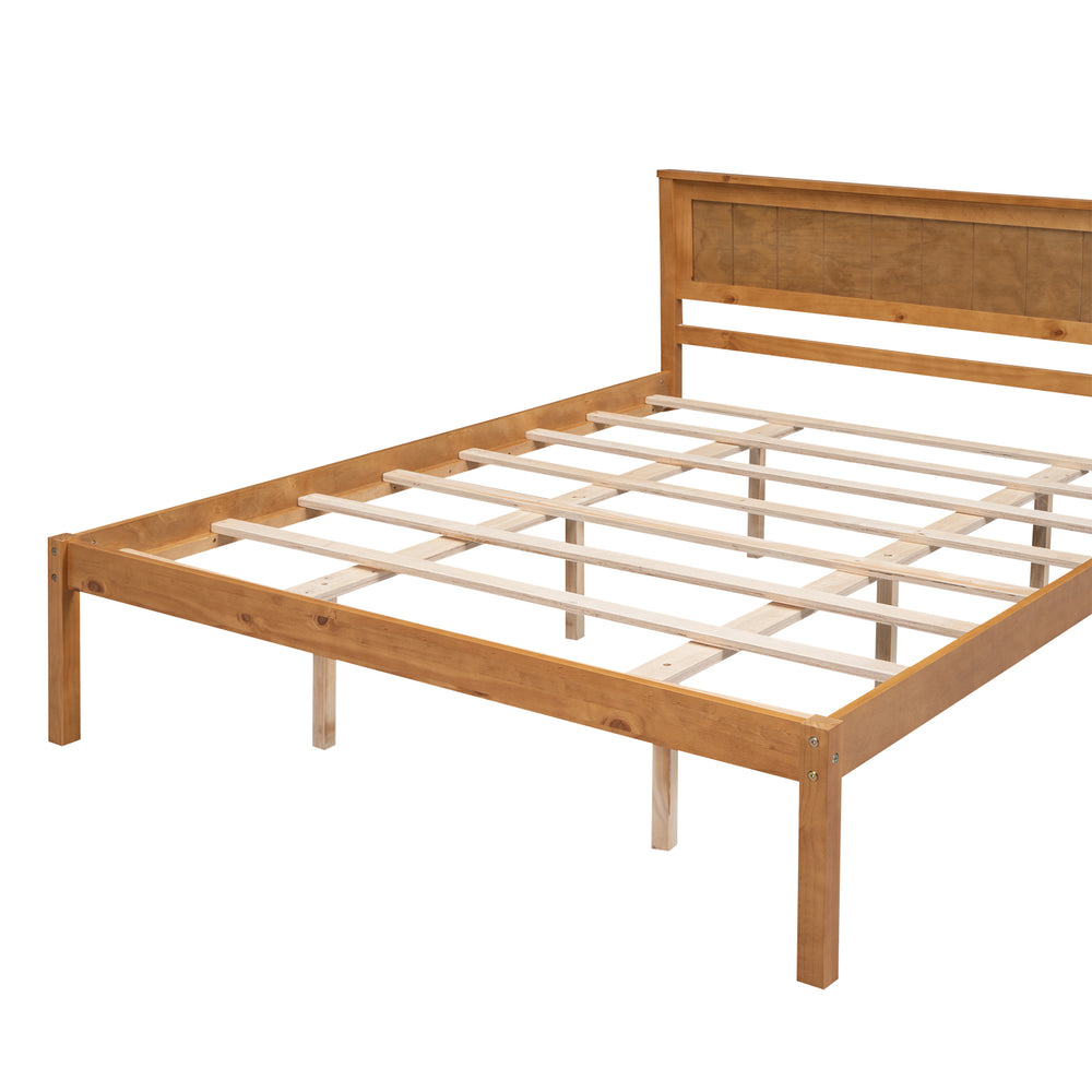English Elm Platform Bed Sturdy Wood Slat Support with Headboard, No Box Spring Needed, Queen Size, Rustic Chic Finish Oak WF212813AAN