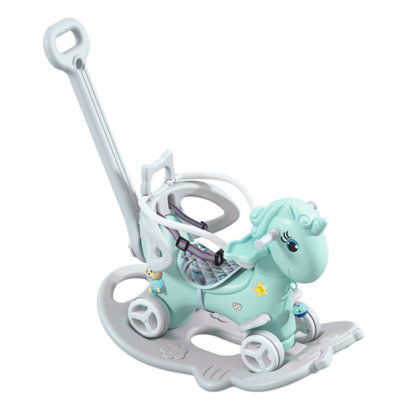 English Elm Rocking Unicorn Ride on Toy with Push Handle Balance Bike and Board for Toddlers W509125830