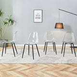 Transparent Dining Chair, Plastic Armless Crystal Chair, Makeup Stool, 4-Piece Set, Black Metal Legs