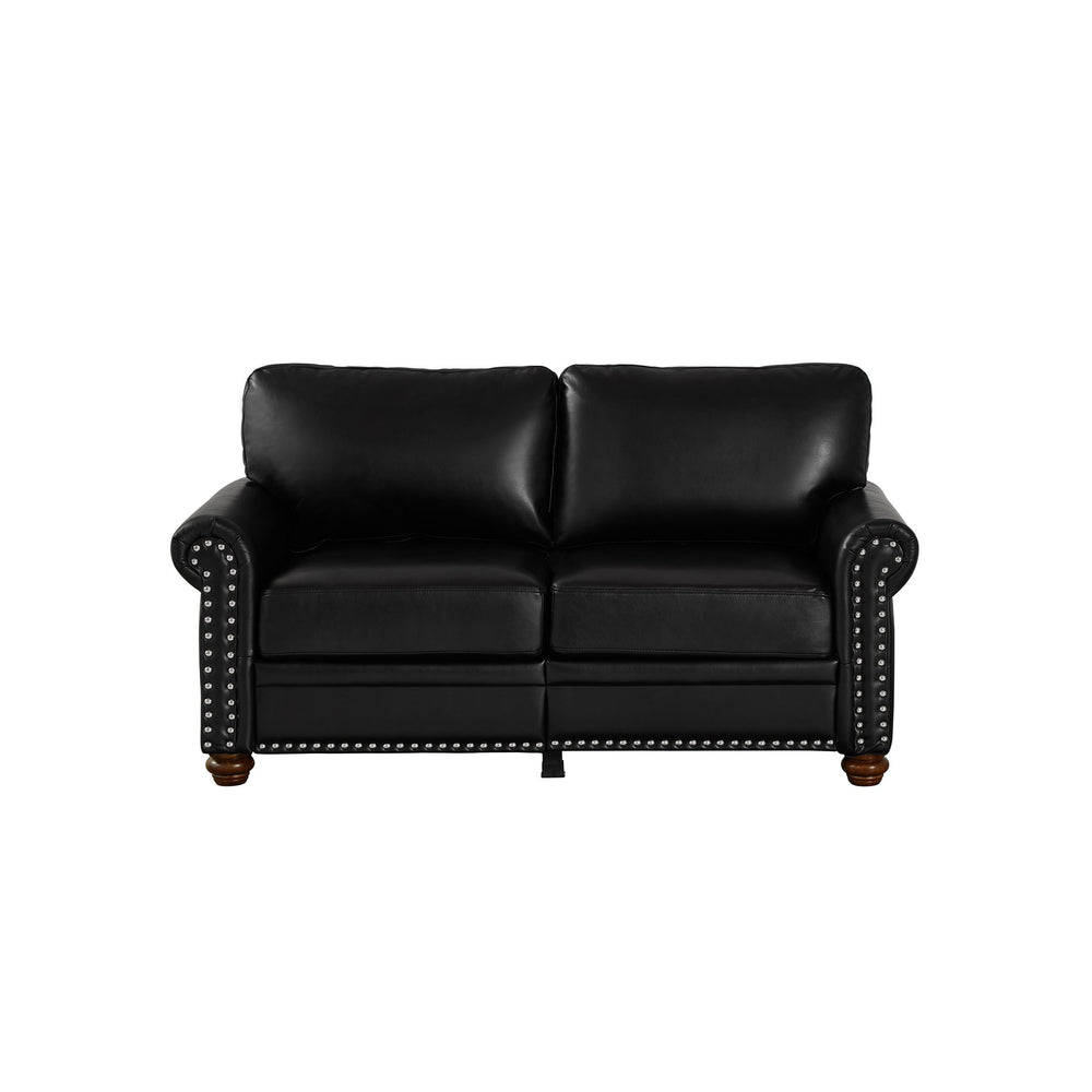 English Elm Living Room Sofa Loveseat - Modern Black Faux Leather With Storage, Comfort & Easy Care Design W1097S00084