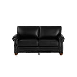 English Elm Living Room Sofa Loveseat Black Faux Leather