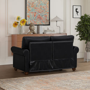 English Elm Living Room Sofa Loveseat - Modern Black Faux Leather With Storage, Comfort & Easy Care Design W1097S00084