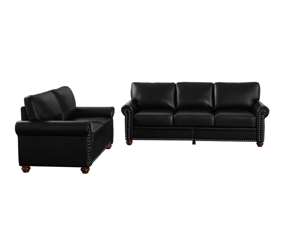 English Elm Living Room Sofa With Storage - Stylish 2+3 Sectional In Black Faux Leather For Modern Comfort W1097S00090