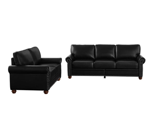 English Elm Living Room Sofa With Storage - Stylish 2+3 Sectional In Black Faux Leather For Modern Comfort W1097S00090